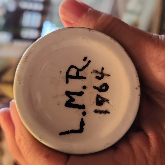 Vintage 1964 Hand Painted Ceramic Teal Blue and Green Bud Vase - Picture 6 of 6